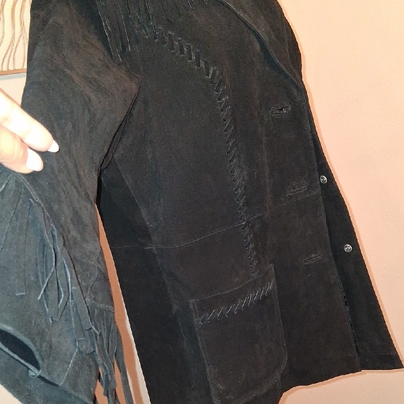 Denim&Co Black Suede Leather Fringe Blazer - Picture 10 of 10